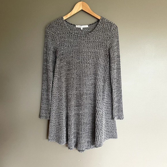 Lovers + Friends Shannon Dress Grey Ribbed Marled Mini Babydoll Swing Size Small - Picture 4 of 14